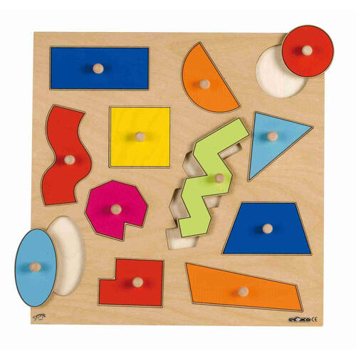 12pc Educo Inlay Board Puzzle Geometric Shapes Educational Play Toy Kids - 3y+