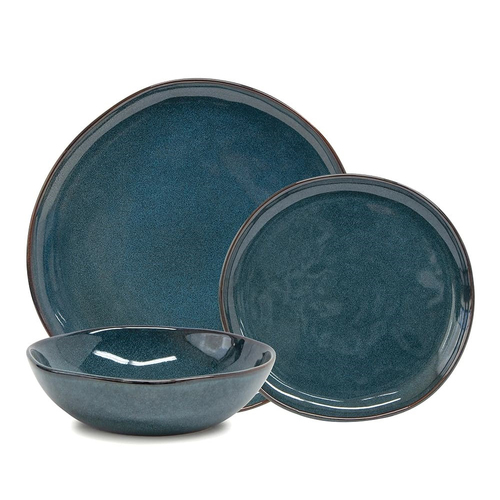 12pc Salt & Pepper Series Teal Glazed Dinner Set w/Plates/Sidedishes/Bowls