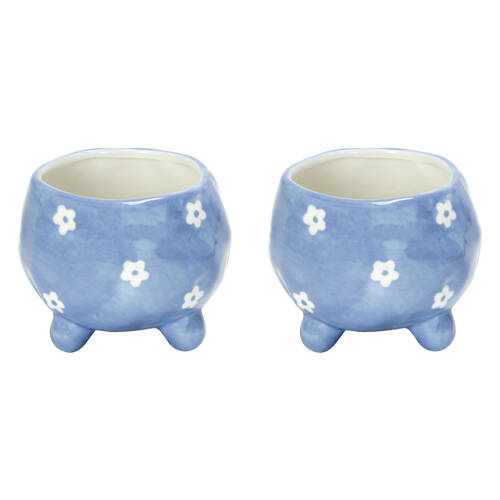 2PK Annabel Trends Ceramic Planter Flower Pot 8.5x10cm - Daisy Blue