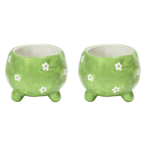 2PK Annabel Trends Ceramic Planter Flower Pot 8.5x10cm - Daisy Green