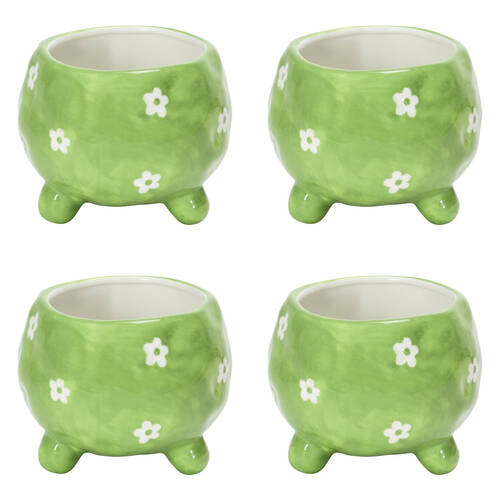 4PK Annabel Trends Ceramic Planter Flower Pot 8.5x10cm - Daisy Green
