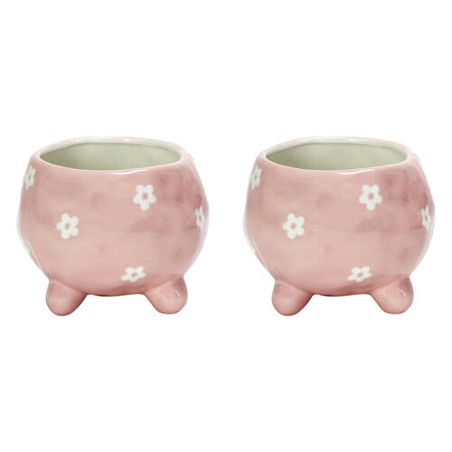 2PK Annabel Trends Ceramic Planter Flower Pot 8.5x10cm - Daisy Pink