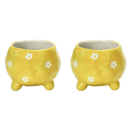 2PK Annabel Trends Ceramic Planter Flower Pot 8.5x10cm - Daisy Yellow