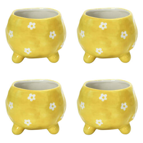 4PK Annabel Trends Ceramic Planter Flower Pot 8.5x10cm - Daisy Yellow
