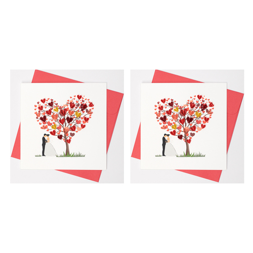 2PK Boyle Handmade Paper 15x15cm Quilled Greeting Card Wedding Heart Tree