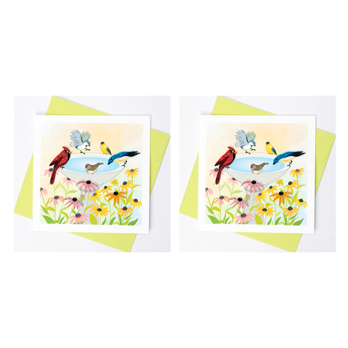 2PK Boyle Handmade Paper 15x15cm Quilled Greeting Card Bird Bath