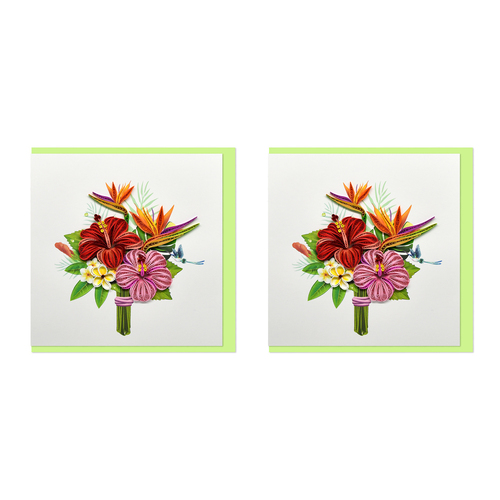 2PK Boyle Handmade Paper 15x15cm Quilled Greeting Card Tropical Flower Bunch