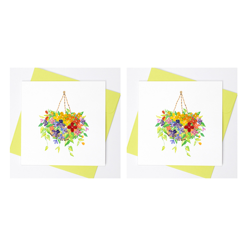 2PK Boyle Handmade Paper 15x15cm Quilled Greeting Card Hanging Flower Basket
