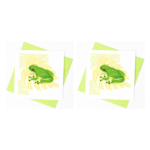 2PK Boyle Handmade Paper 15x15cm Quilled Greeting Card Green Tree Frog