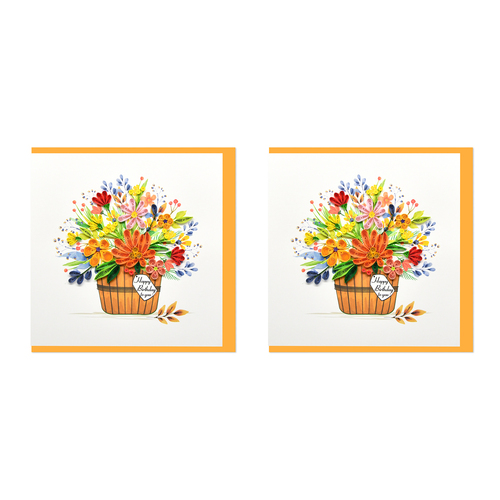 2PK Boyle Handmade Paper 15cm Greeting Card Happy Birthday To You Flower Basket