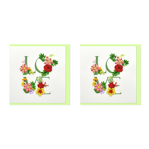 2PK Boyle Handmade Paper 15x15cm Quilled Greeting Card LOVE w/ Flowers