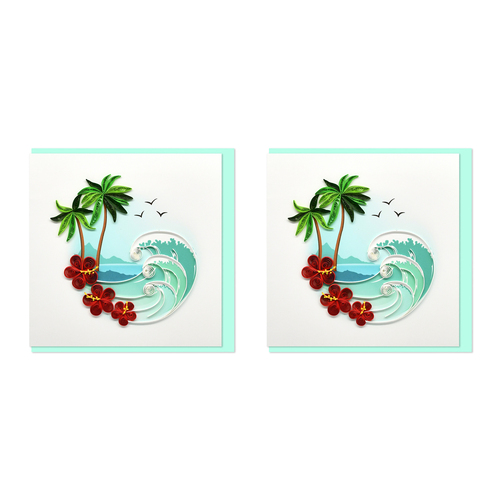 2PK Boyle Handmade Paper 15x15cm Quilled Greeting Card Beach Wave