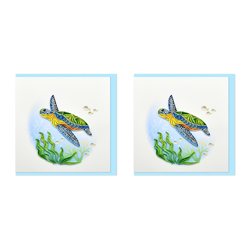 2PK Boyle Handmade Paper 15x15cm Quilled Greeting Card Green Sea Turtle