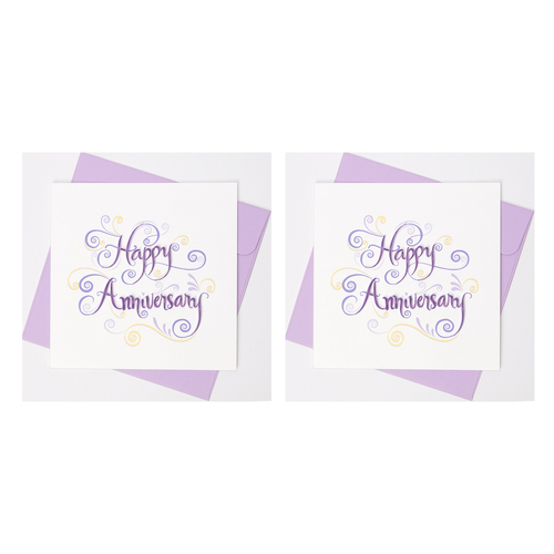 2PK Boyle Handmade Paper 15x15cm Quilled Greeting Card Happy Anniversary Purple