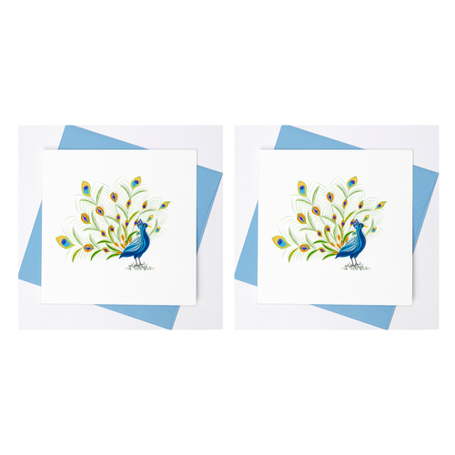 2PK Boyle Handmade Paper 15x15cm Quilled Greeting Card Peacock Plumage
