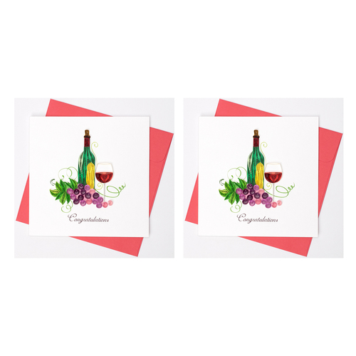 2PK Boyle Handmade Paper 15cm Greeting Card Congratulations Wine & Grapes
