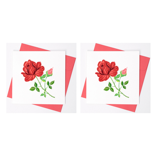 2PK Boyle Handmade Paper 15x15cm Quilled Greeting Card Red Rose