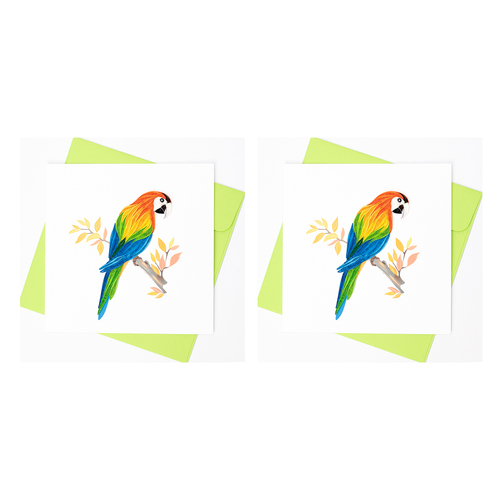 2PK Boyle Handmade Paper 15x15cm Quilled Greeting Card Parrot