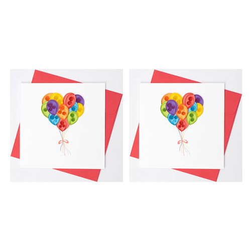 2PK Boyle Handmade Paper 15x15cm Quilled Greeting Card Bunch of Balloons