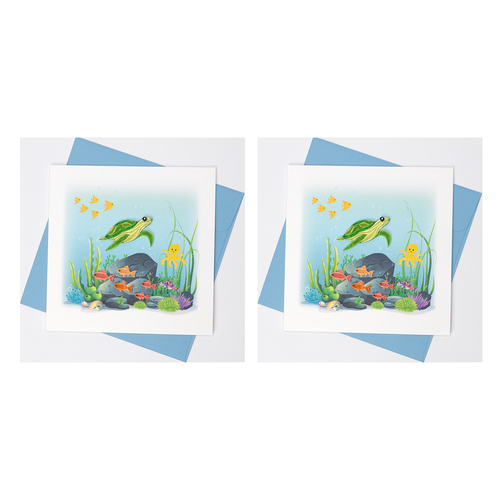 2PK Boyle Handmade Paper 15x15cm Quilled Greeting Card Sea Turtle and Fish
