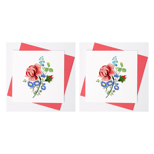 2PK Boyle Handmade Paper 15cm Greeting Card Red Rose and Flower Bunch
