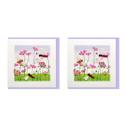 2PK Boyle Handmade Paper 15cm Greeting Card Field of Poppies and Dragonflies