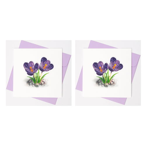 2PK Boyle Handmade Paper 15x15cm Quilled Greeting Card Purple Crocus Flower