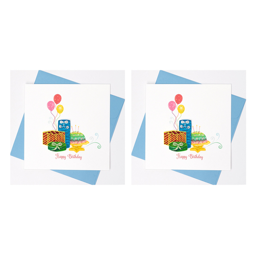 2PK Boyle Handmade Paper 15cm Greeting Card Happy Birthday Presents & Balloons