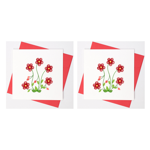 2PK Boyle Handmade Paper 15x15cm Quilled Greeting Card Red Flowers
