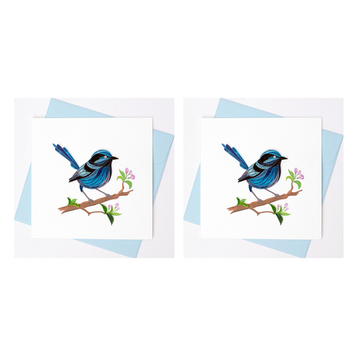 2PK Boyle Handmade Paper 15x15cm Greeting Card Western Australian Blue Wren