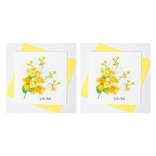 2PK Boyle Handmade Paper 15x15cm Quilled Greeting Card Golden Wattle