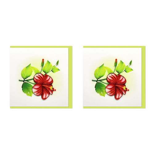 2PK Boyle Handmade Paper 15x15cm Quilled Greeting Card Hibiscus