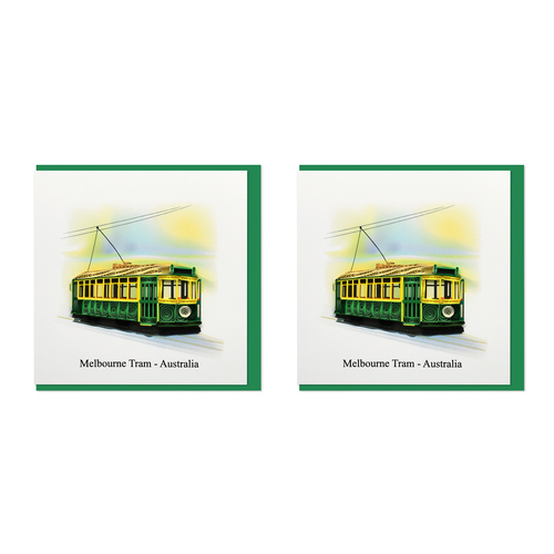 2PK Boyle Handmade Paper 15x15cm Quilled Greeting Card Melbourne Tram