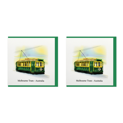 2PK Boyle Handmade Paper 15x15cm Quilled Greeting Card Melbourne Tram