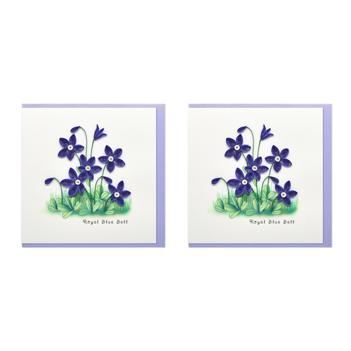 2PK Boyle Handmade Paper 15x15cm Quilled Greeting Card Royal Blue Bell Flower
