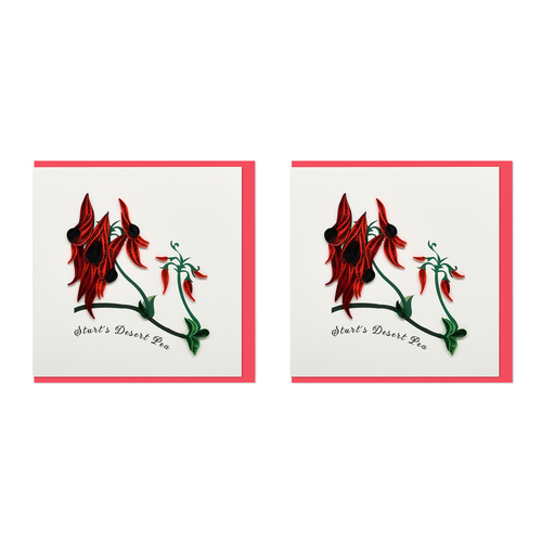 2PK Boyle Handmade Paper 15x15cm Quilled Greeting Card Sturts Desert Pea Flower