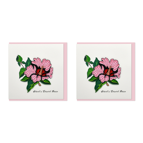 2PK Boyle Handmade Paper 15x15cm Quilled Greeting Card Sturts Desert Rose Flower