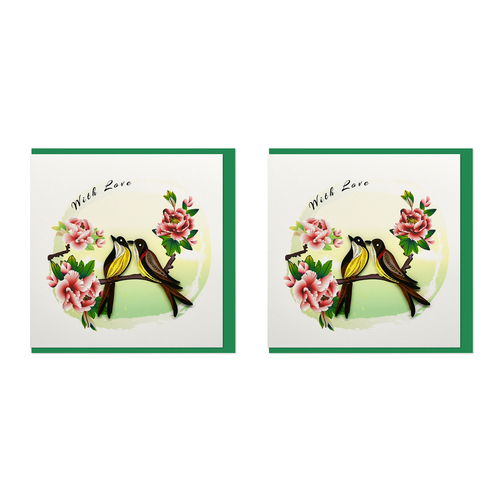 2PK Boyle Handmade Paper 15x15cm Quilled Greeting Card With Love Birds