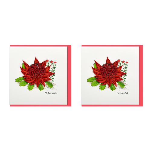 2PK Boyle Handmade Paper 15x15cm Quilled Greeting Card Waratah Flower