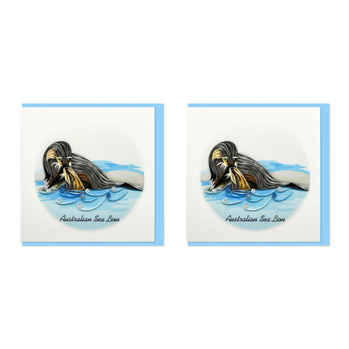 2PK Boyle Handmade Paper 15x15cm Quilled Greeting Card Sea Lion