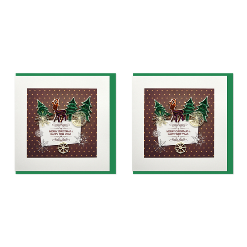 2PK Boyle Handmade Paper 15x15cm Greeting Card Christmas Trees & Reindeer