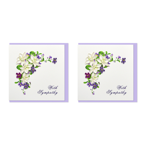 2PK Boyle Handmade Paper 15cm Greeting Card Sympathy Purple & White Flowers