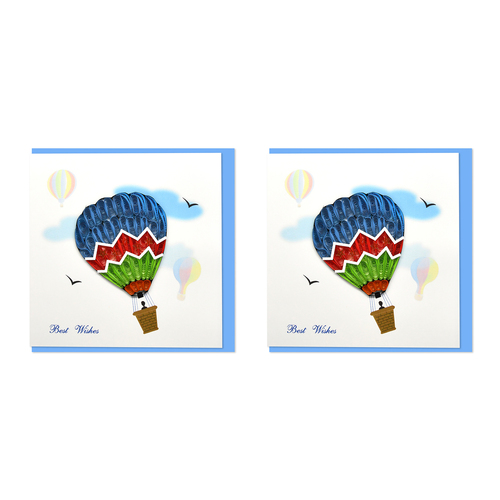 2PK Boyle Handmade Paper 15x15cm Greeting Card Best Wishes Hot Air Balloon