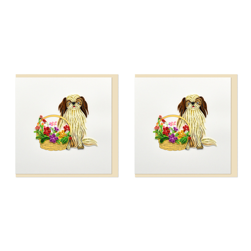 2PK Boyle Handmade Paper 15x15cm Greeting Card Puppy Dog w/ Flower Basket