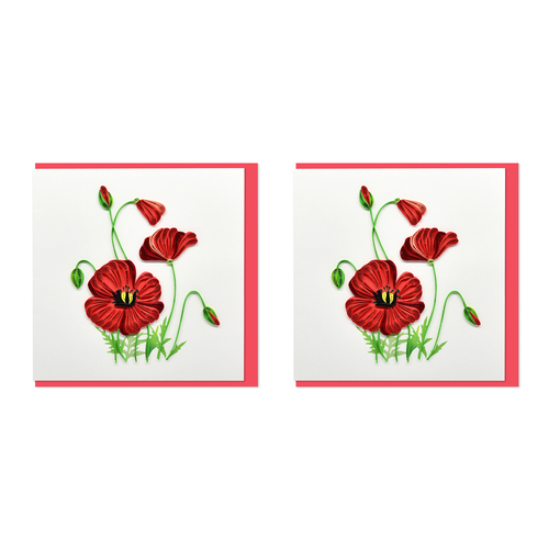 2PK Boyle Handmade Paper 15x15cm Quilled Greeting Card Poppies
