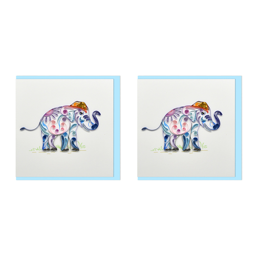 2PK Boyle Handmade Paper 15x15cm Quilled Greeting Card Colourful Elephant