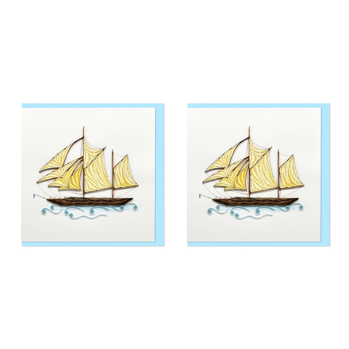 2PK Boyle Handmade Paper 15x15cm Quilled Greeting Card Sailing Ship