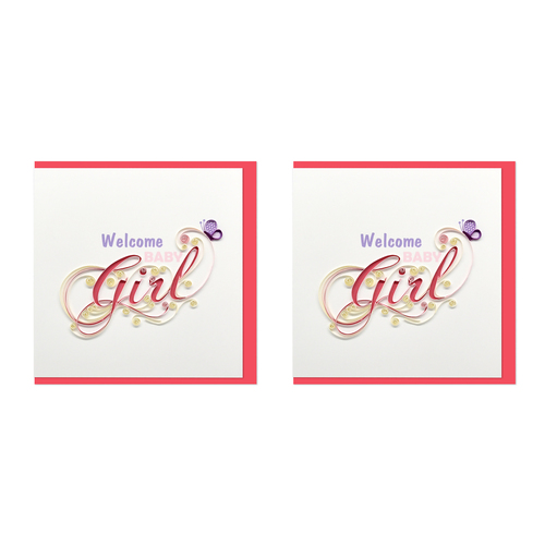 2PK Boyle Handmade Paper 15x15cm Quilled Greeting Card Welcome Baby Girl