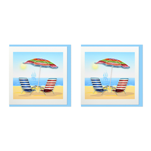 2PK Boyle Handmade Paper 15x15cm Quilled Greeting Card Beach Chairs