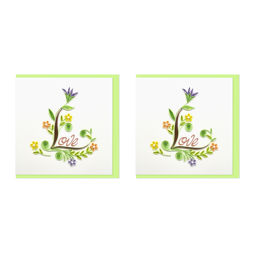 2PK Boyle Handmade Paper 15x15cm Quilled Greeting Card Love Green